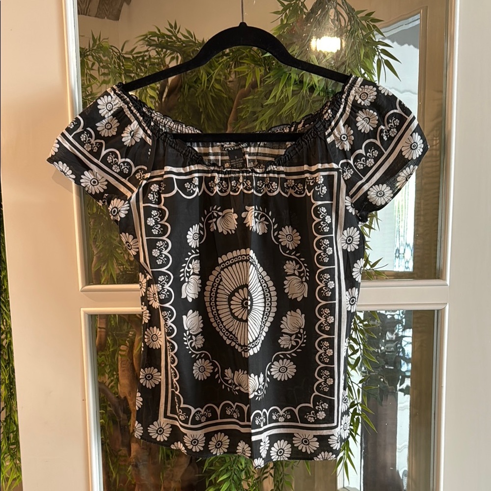 Women’s Lucky Brand Black and White Graphic Boxy Cotton Blouse